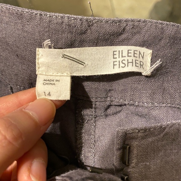 Eileen Fisher 100% Organic Linen Gray Dapple Cropped Cargo Pants 14 - Picture 5 of 7